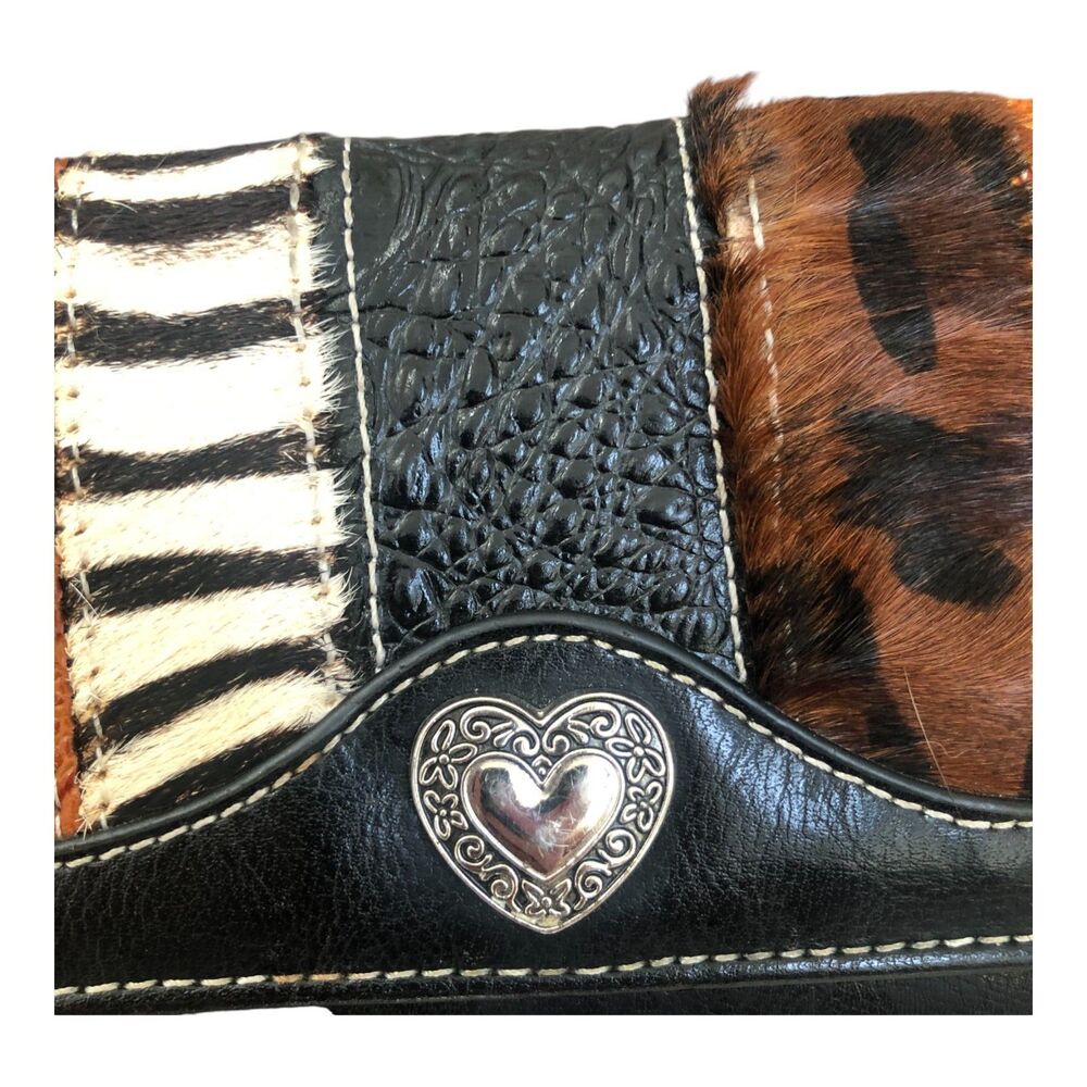 Brighton Western Animal Print Leather Wallet with Silver Heart‎ Accent $225 - Picture 2 of 13
